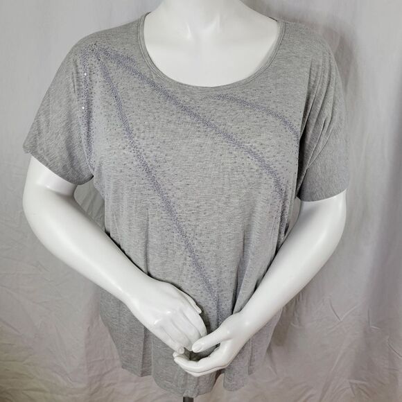 Lane Bryant‎ Gray Embellished Short Sleeve Round Neck Top - Picture 1 of 9